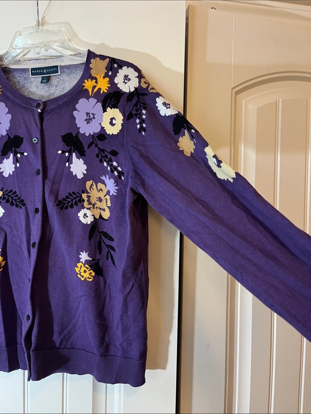 Karen Scott Purple Floral Button-Front Cardigan Sweater - Picture 6 of 10